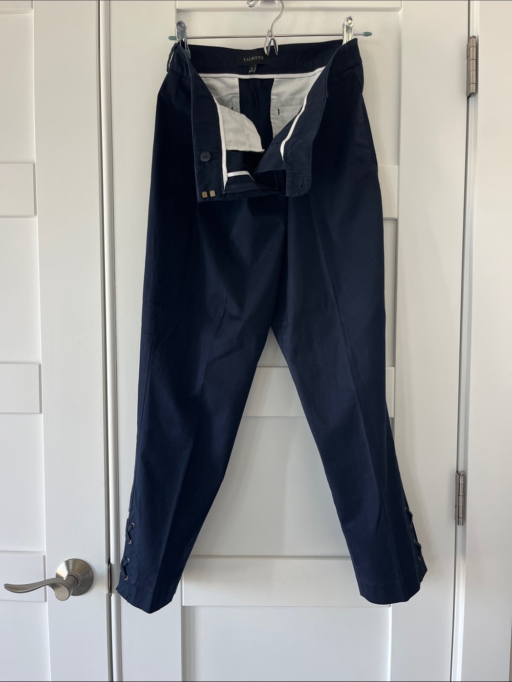 Talbots Woman’s Navy Ankle-Length Straight Pants with Hem Buttons